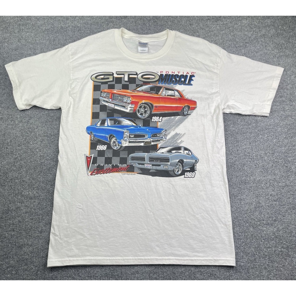 Gildan Pontiac GTO Muscle T-Shirt Mens Large White Classic‎ Car Graphic Tee